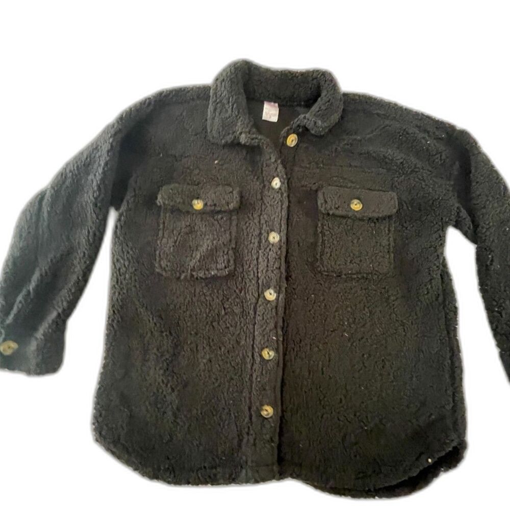 No Boundaries Soft Fuzzy Button Front Shacket Top Black Jack Shirt Size Plus 3X